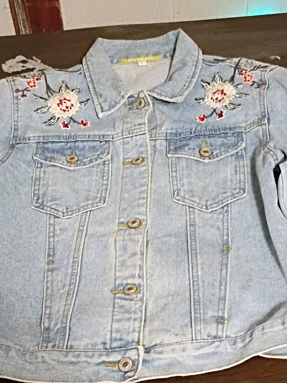Light Wash Embroidered Denim Jacket - Women